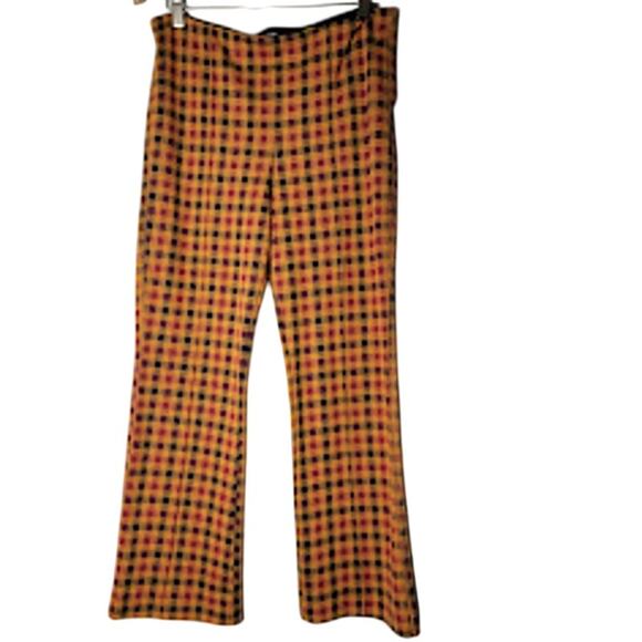 Maeve Anthropologie Plaid Flare Pants Yellow Red Black Check Stretch Women’s M - Picture 1 of 9